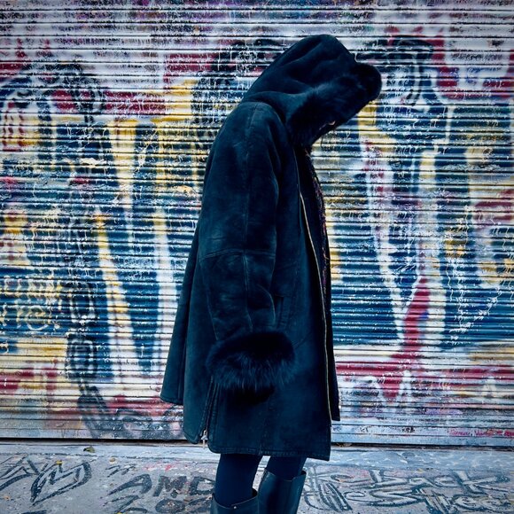 Knoles & Carter London Black Leather Coat, Fur-Lined Hood Winter Jacket Women's - Picture 10 of 10